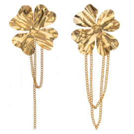 Folded Flower Chain Earring Gold Plated