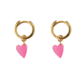Small Hoop Resin Heart Earring Gold Plated