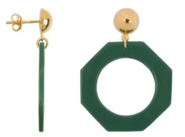 Ball Stud with Hexagon Earring Gold Plated GREEN