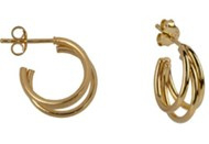 Three Hoop Small Hoop Stud Earring Gold Plated