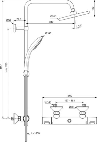 Ideal Standard Ceratherm T25 douchesysteem met Idealrain handdouche en ronde regendouche 200 mm - chroom