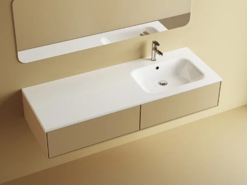 Easylux Klaire wastafelblad kunstmarmer met 1 waskom rechts 1400 x 460 mm - wit mat - voorgeboord kraangat