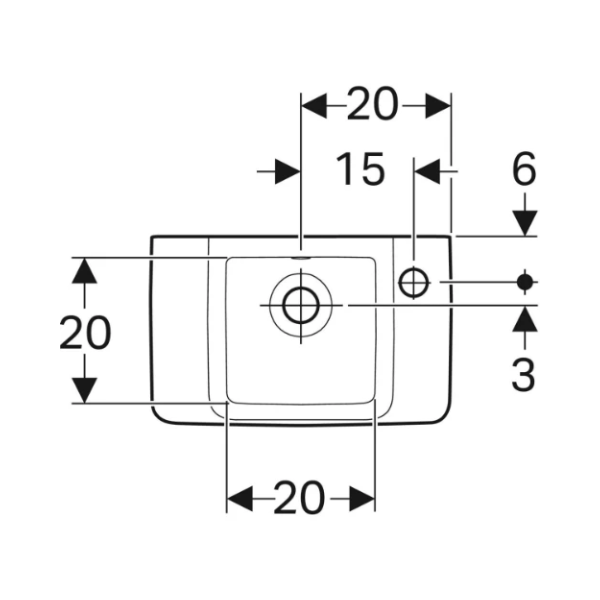 Geberit Renova Compact handenwasser 400 x 250 mm - wit - met kraangat - met overloop