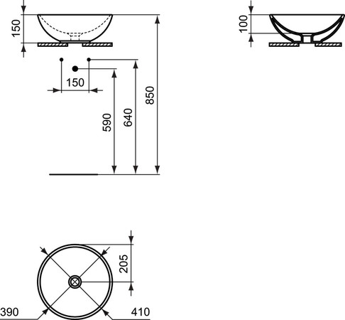 Ideal Standard Strada O opbouwwastafel rond 410 x 410 x 150 mm - wit - zonder kraangat - zonder overloop