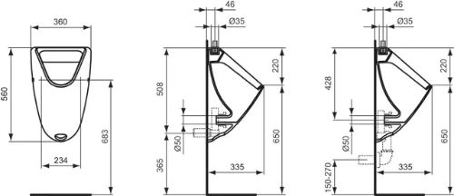 Ideal Standard Astor urinoir 540 x 360 x 335 mm - wit - bovenaansluiting