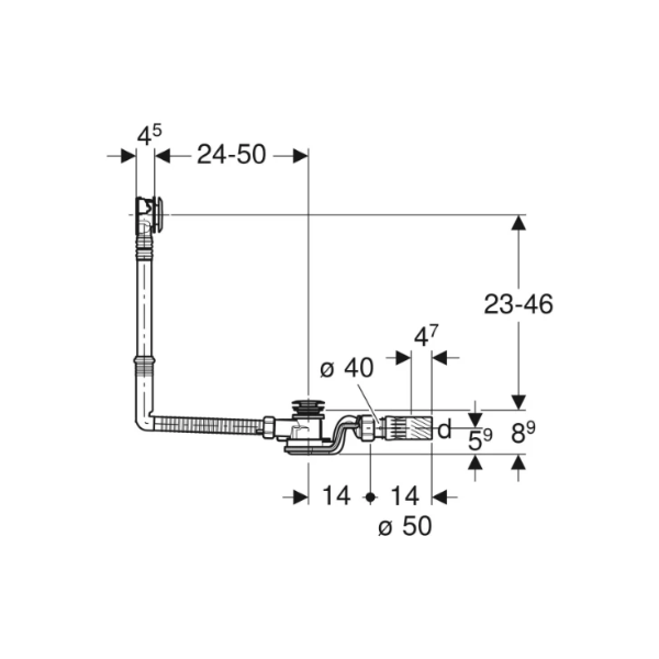 Geberit Uniflex Pushcontrol badafvoer met drukknop 52 mm - met afwerkset - chroom