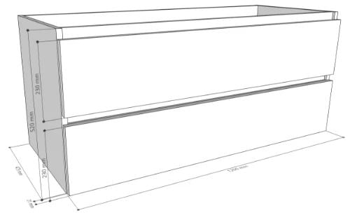 Easylux Kivu wastafelonderkast met 2 lades greeploos 1200 x 475 x 520 mm - smoked oak - rechtse uitsnijding
