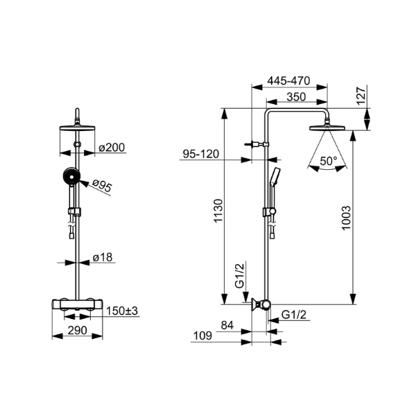 Hansa Hansamicra douchethermostaatset - zwart mat - Micra douchethermostaat - hoofddouche rond 200 mm - handdouche - doucheflexibel 1/2 x 1750 mm