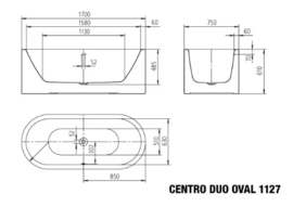 Kaldewei Meisterstuck Centro Duo Oval vrijstaand bad plaatstaal 1700 x 750 mm - wit - pareleffect - vulling via overloop