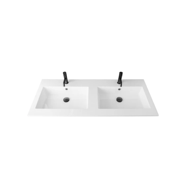 Easylux Quadra wastafelblad kunstmarmer met 2 waskommen 1200 x 500 mm - wit mat