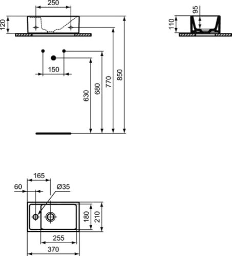 Ideal Standard i.life S handenwasser 370 x 210 mm - wit - kraangat links