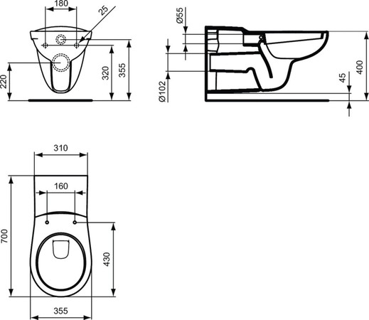 Ideal Standard Contour 21 verlengd hangtoilet - wit - B360x710 mm