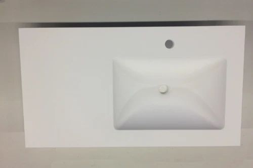 Easylux Solid wastafelblad in solid surface met 1 waskom rechts 900 x 500 x 20 mm - wit mat - met kraangat