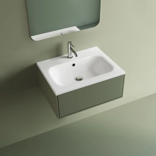Easylux Klaire wastafelblad kunstmarmer met 1 waskom midden 600 x 460 mm - wit shiny - voorgeboord kraangat