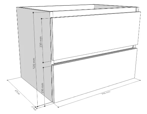 Easylux Kivu wastafelonderkast met 2 lades greeploos 700 x 475 x 520 mm - lungo - centrale uitsnijding