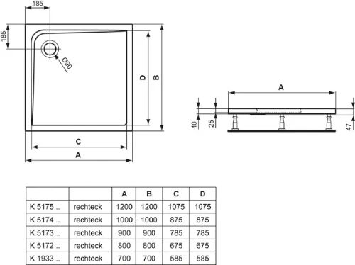 Ideal Standard Ultra Light douchebak acryl 800 x 800 x 47 mm - wit - afvoeropening 90 mm