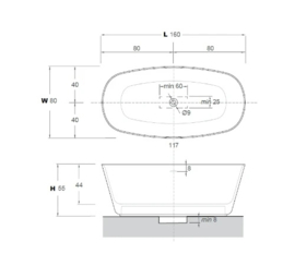 Inbani Vesta vrijstaand bad Solid surface 1600 x 580 x 800 mm - wit mat - inclusief sifon - met overloop
