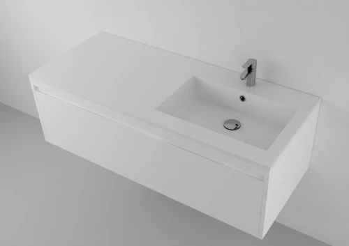 Easylux Quadra wastafelblad kunstmarmer met 1 waskom rechts 1200 x 500 mm - wit mat