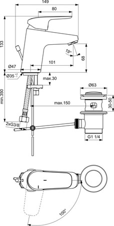 Ideal Standard Ceraflex wastafelmengkraan met automatische lediging - Blue Start - chroom