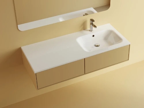Easylux Klaire wastafelblad kunstmarmer met 1 waskom rechts 1200 x 460 mm - wit mat - voorgeboord kraangat