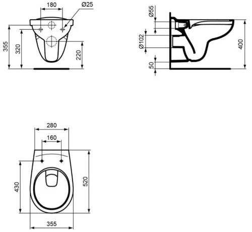 Ideal Standard Astor hangtoilet PACK Rimless (hangtoilet + zitting met softclose) zonder spoelrand - wit - B370xD525 mm
