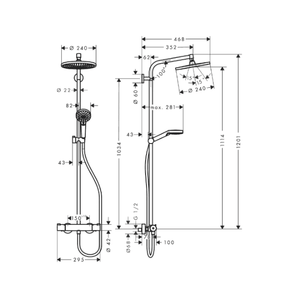 Hansgrohe Crometta S 240 1jet ecoSmart Showerpipe douchesysteem - chroom - thermostaat - hoofddouche 240 mm rond - handdouche Crometta S Vario