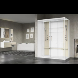 NOVELLINI skill 2a 160x97 li. ther.+hydr.+sau+regendouche helder glas wit mat/.grijswit (douchebak laag)