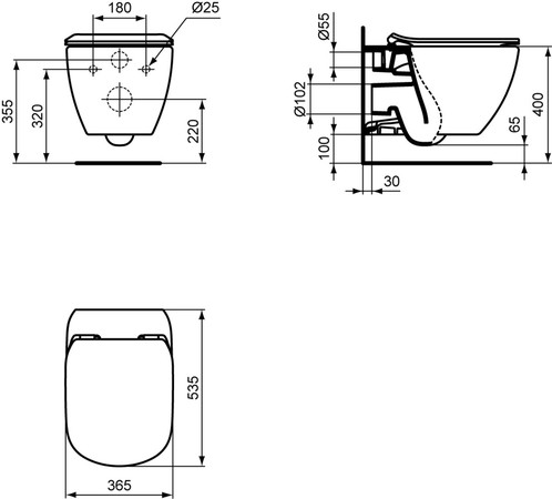 Ideal Standard Tesi hangtoilet PACK Aquablade (hangtoilet + zitting met softclose) - wit - B360xD540 mm