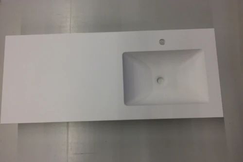 Easylux Solid wastafelblad in solid surface met 1 waskom rechts 1200 x 500 x 20 mm - wit mat - met kraangat