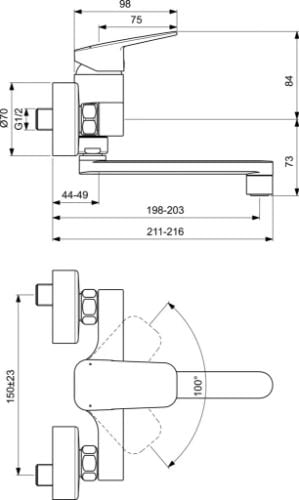 Easylux Ceraplan 4 wandmengkraan - chroom - met uitloop 160 mm