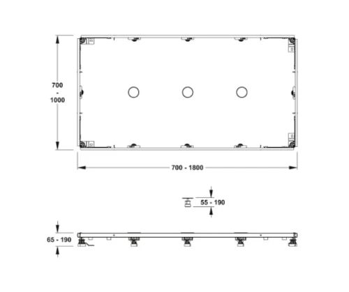 Mepa SF montageframe 1000 x 1600/1800 mm - voor douchebakken in plaatstaal & mineraal steen tot 1800 mm - voor douchebakken in acryl tot 1600 mm