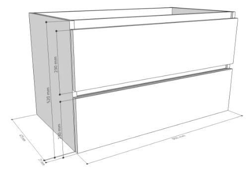 Easylux Kivu wastafelonderkast met 2 lades greeploos 900 x 475 x 520 mm - smoked oak - rechtse uitsnijding