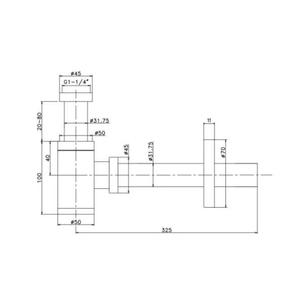 Easylux Vivo bekersifon zonder afvoerplug 5/4 x 32 mm - chroom