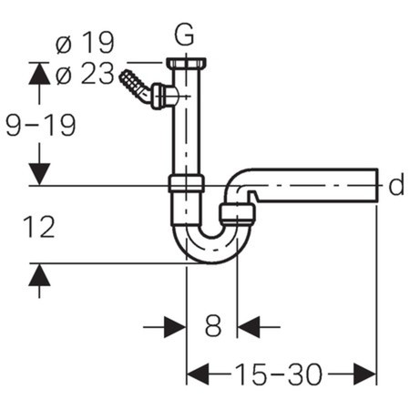 Geberit PP enkele buissifon 6/4 x 40 mm - wit - met wasmachineaansluiting