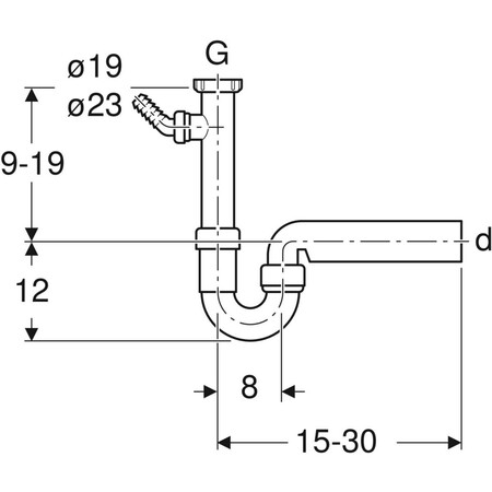 Geberit PP enkele buissifon 6/4 x 40 mm - wit - met wasmachineaansluiting - reductiering 6/4 x 5/4
