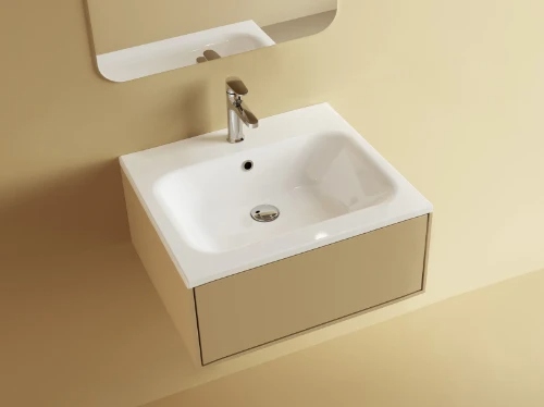 Easylux Klaire wastafelblad kunstmarmer met 1 waskom midden 600 x 460 mm - wit mat - voorgeboord kraangat