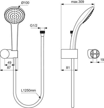 Ideal Standard IdealRain 1jet handdoucheset - chroom - doucheflexibel 1250 mm - handdouche 1 functie - handouchehouder