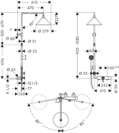 Axor Showers/Front Showerpipe met thermostaat - hoofddouche 240 mm 2jet en handdouche 85 mm 1jet - chroom