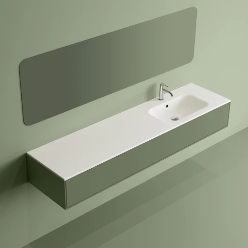 Easylux Klaire wastafelblad kunstmarmer met 1 waskom rechts 1800 x 460 mm - wit shiny - voorgeboord kraangat