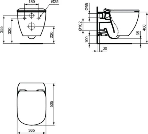 Ideal Standard Tesi hangtoilet PACK Aquablade (hangtoilet + zitting met softclose) - wit mat - B360xD540 mm - verborgen bevestiging
