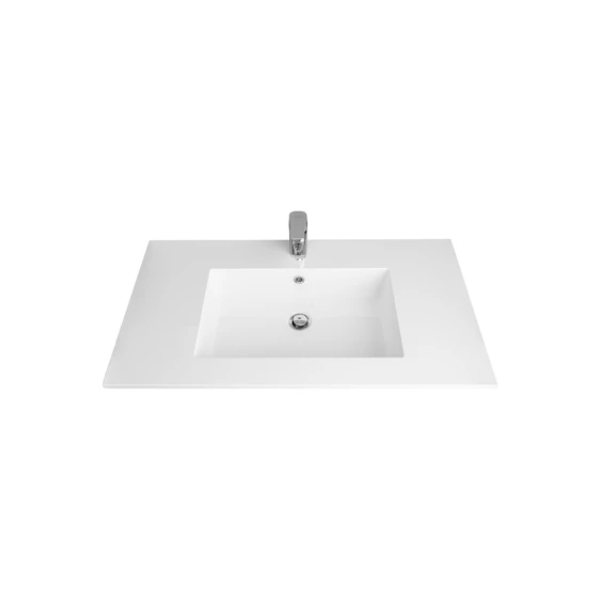 Easylux Quadra wastafelblad kunstmarmer met 1 waskom midden 900 x 500 mm - wit mat