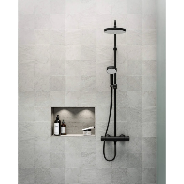 Hansa Hansamicra douchethermostaatset - zwart mat - Micra douchethermostaat - hoofddouche rond 200 mm - handdouche - doucheflexibel 1/2 x 1750 mm