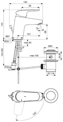 Ideal Standard Ceraflex wastafelmengkraan met automatische lediging - Blue Start - chroom