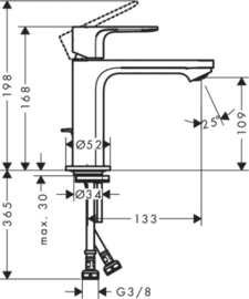 Hansgrohe Rebris S 110 wastafelmengkraan met automatische lediging - chroom