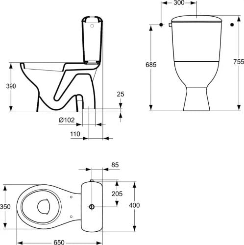 Easylux Alpha staand toilet 350 x 650 mm - wit - uitgang S
