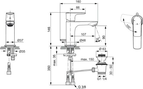 Ideal Standard Connect Air wastafelmengkraan met automatische lediging - chroom - BlueStart - 5 l/min