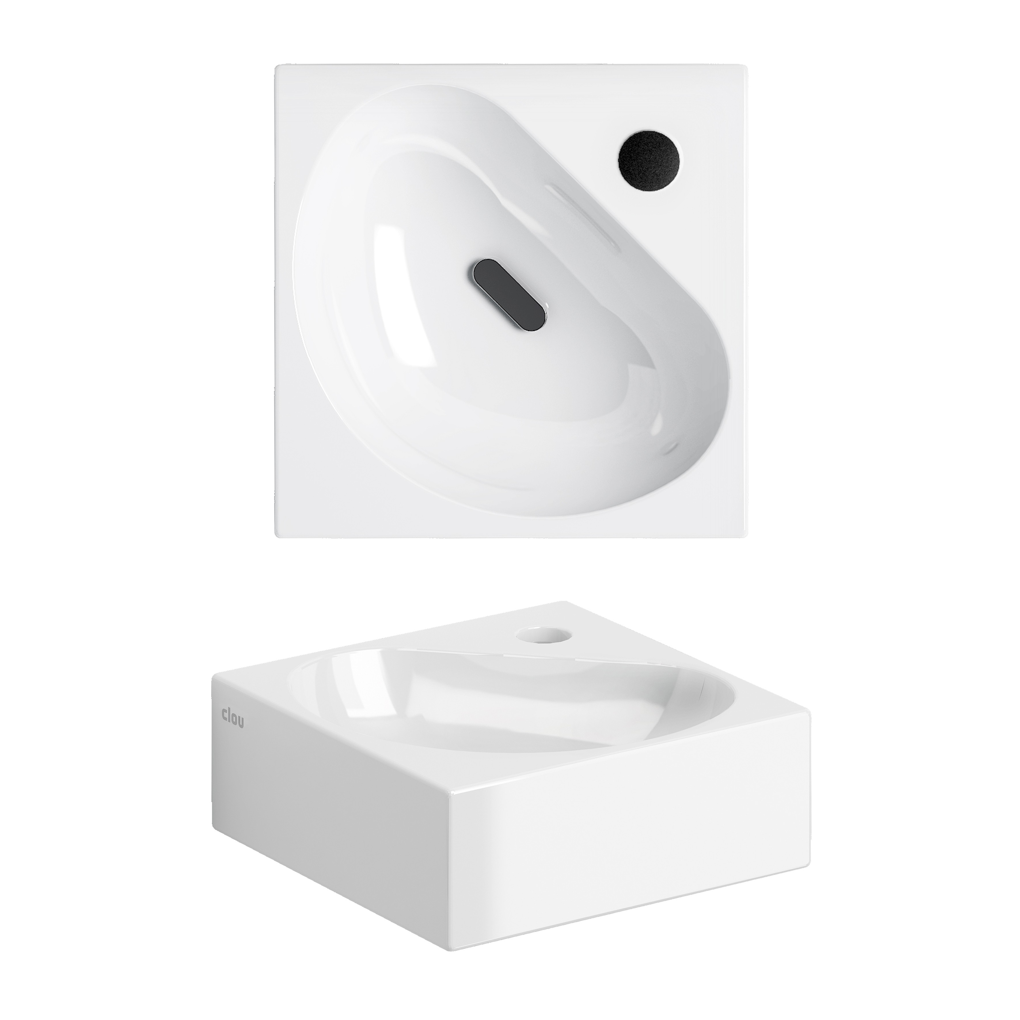 Clou Flush 5 handenwasser 270 x 270 x 100 mm - wit - porcelein - met kraangat en plug