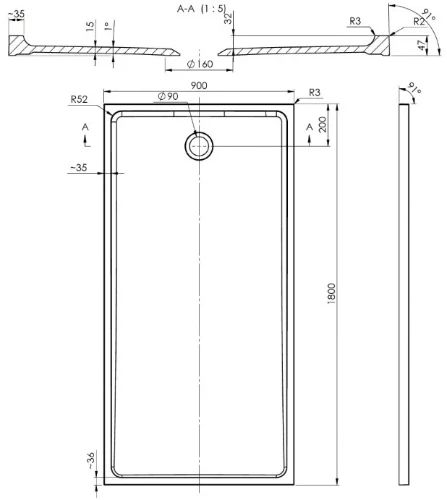 Easylux Heron 2.0 douchebak kunstmarmer 1800 x 900 x 44 mm - wit