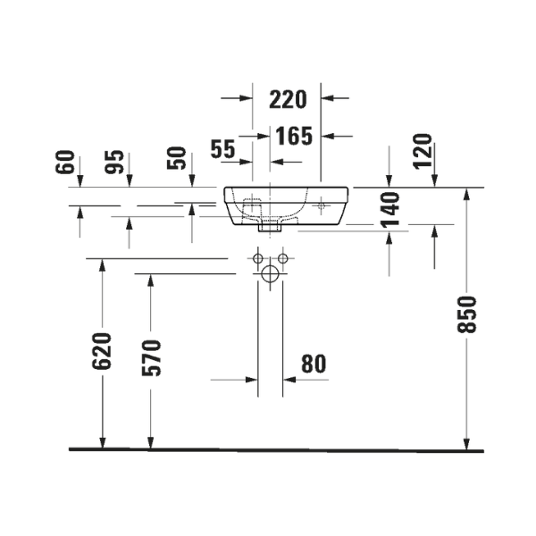Duravit D-Code handenwasser 400 x 220 mm - zonder overloop - met kraangat rechts - wit
