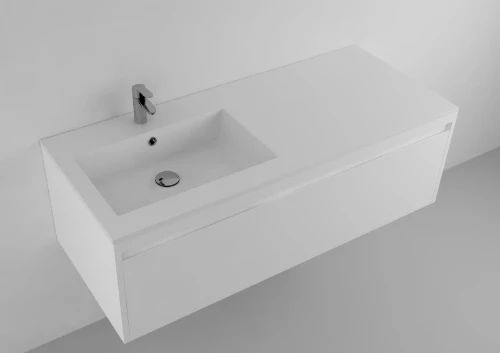 Easylux Quadra wastafelblad kunstmarmer met 1 waskom links 1200 x 500 mm - wit mat